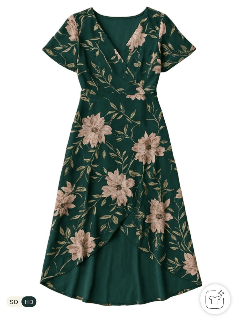 JJ's House Hiliana Hunter Green Floral Chiffon Midi Dress Size S Wedding Guest
